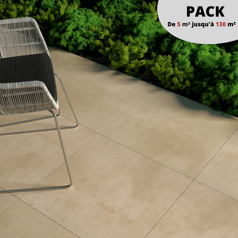 PACK Dalles 20 mm sur plots 115 m² / LUNA Beige 60x60 cm