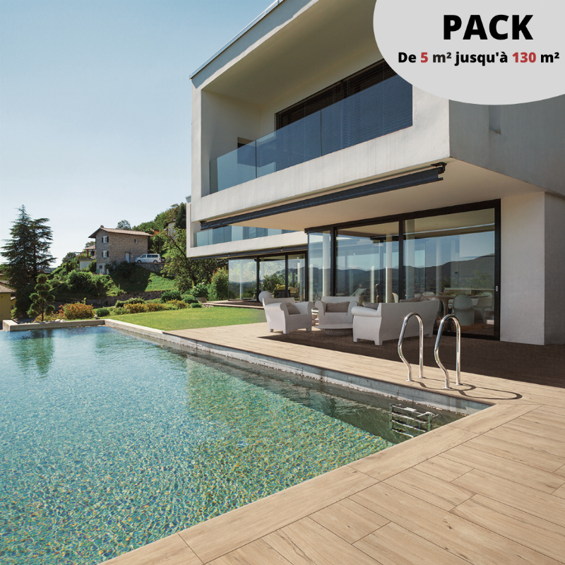 PACK Dalles 20 mm sur plots 23 m² / PADOUK Beige 30x120 cm