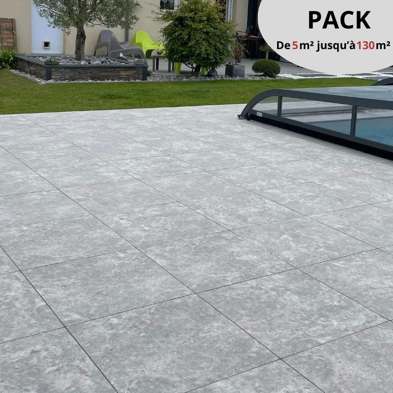 PACK Dalles 20 mm sur plots 18 m² / TRAVERTIN Silver 60x60 cm