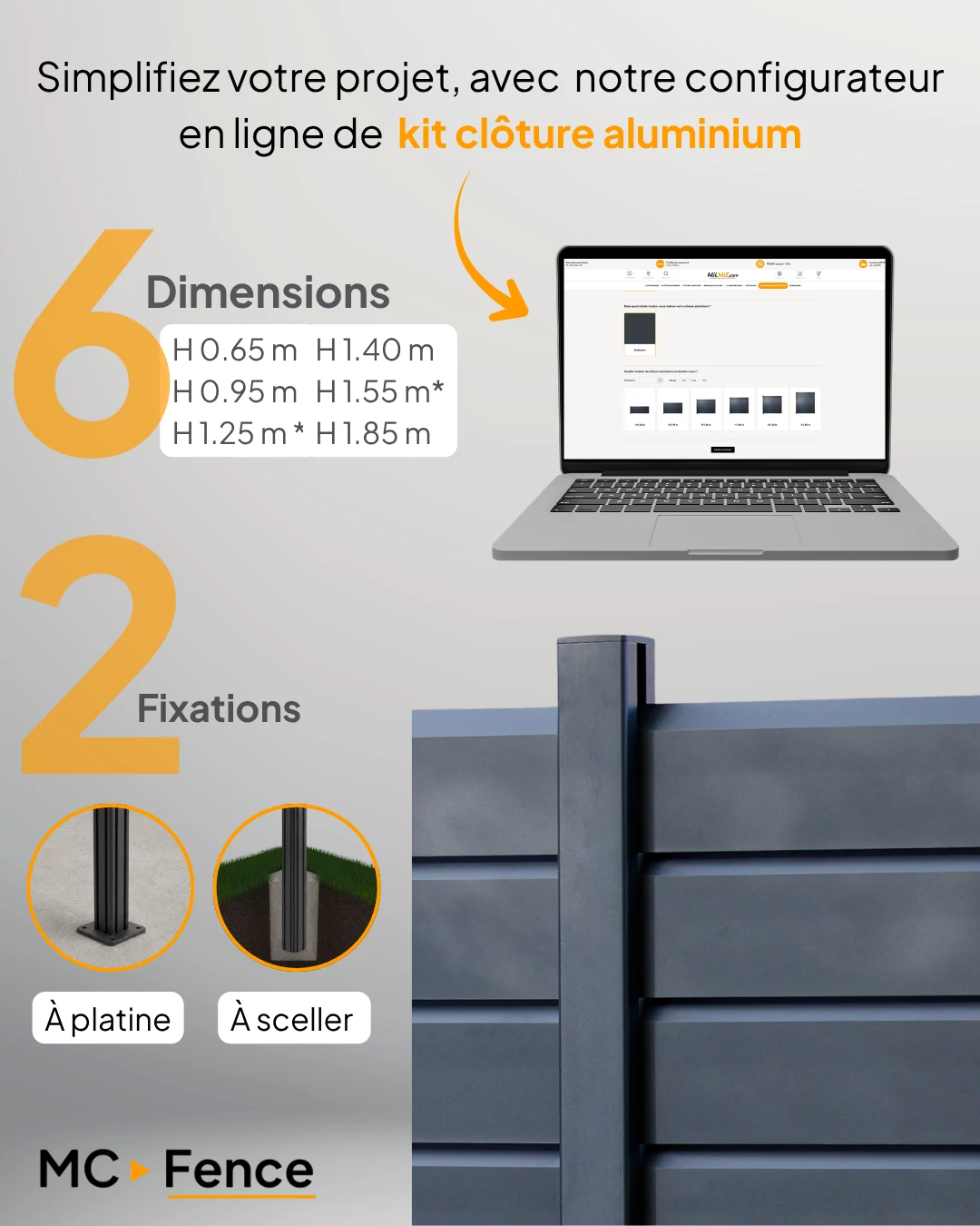 Poteau aluminium multiangle pour clôture composite, caractéristiques techniques et amplitude de réglage de 90° à 180°